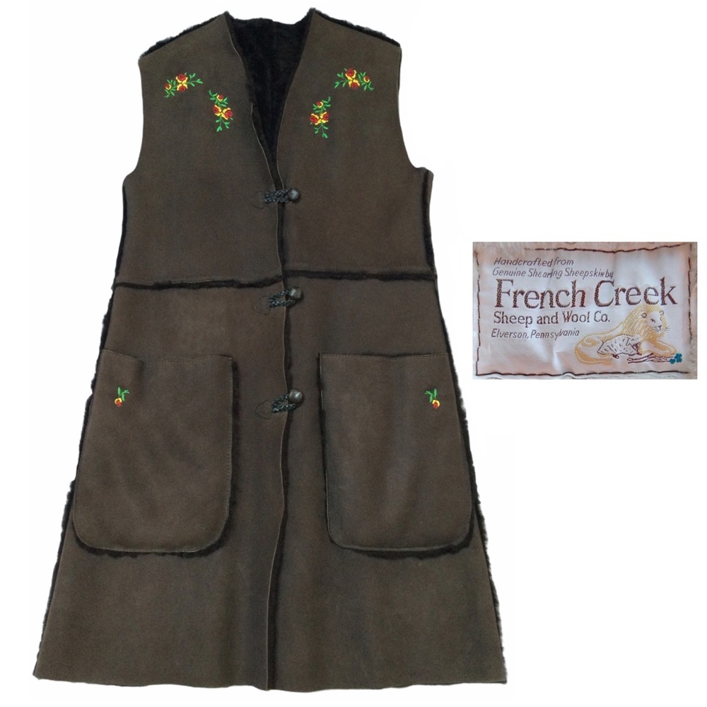French Creek Sheep & Wool Co. Handmade Suede & Shearling Lined Vest, Sz M, NWT